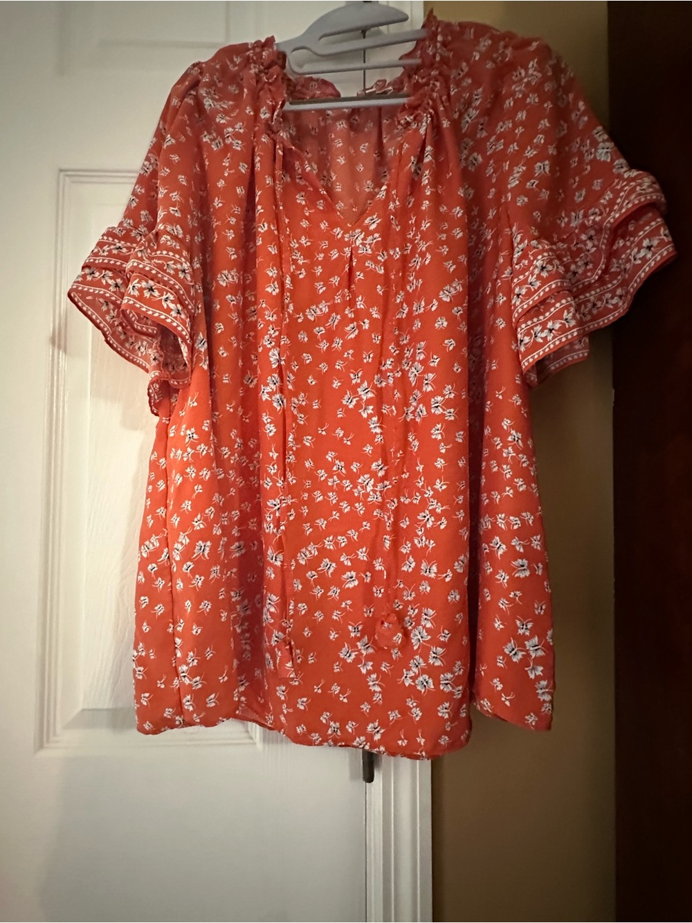 Max Studio Orange Floral Tie-Neck Blouse